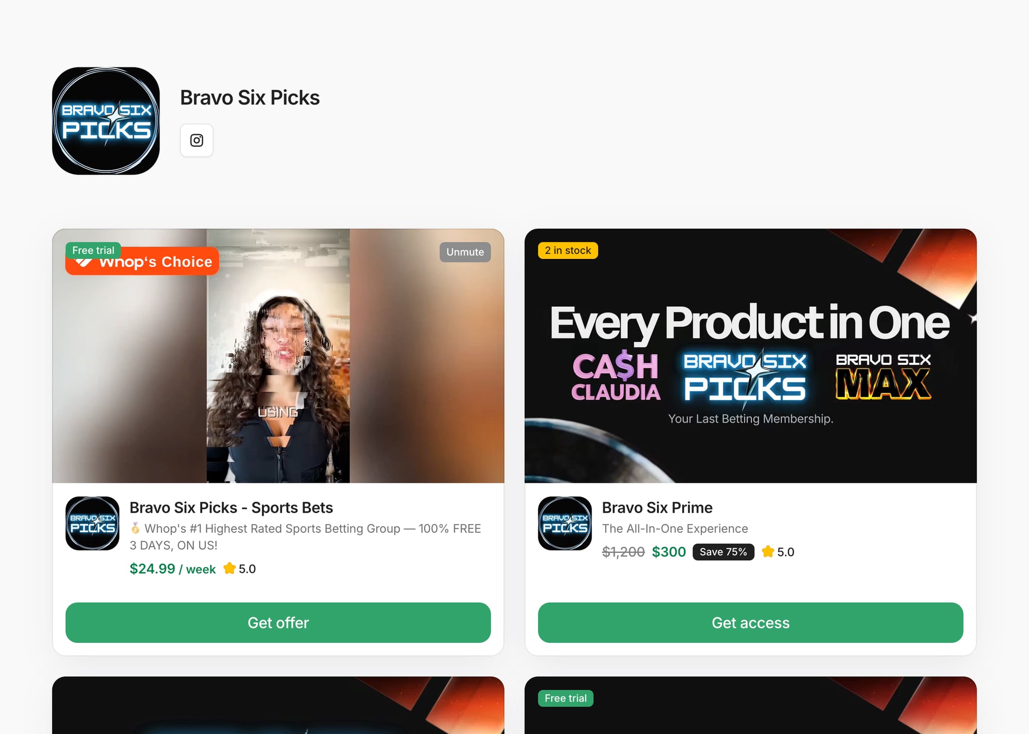 Bravo Six Picks on Whop - Sports Betting Community