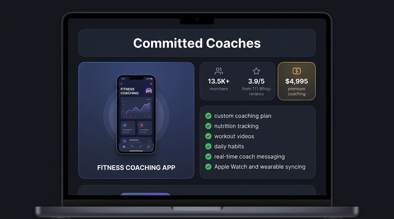 Committed Coaches Whop page mockup based on public page data