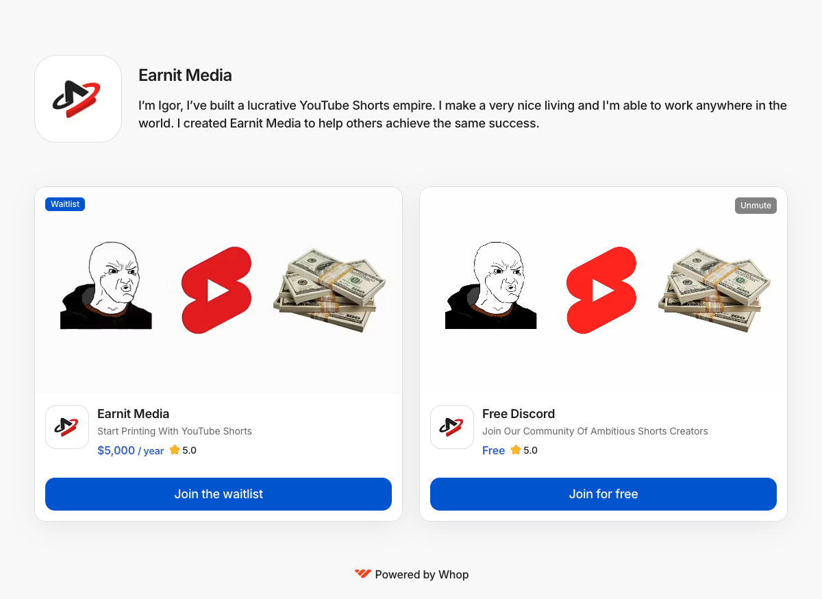 Earnit Media on Whop