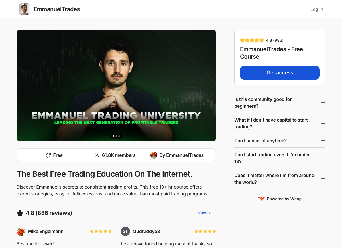 EmmanuelTrades Whop page
