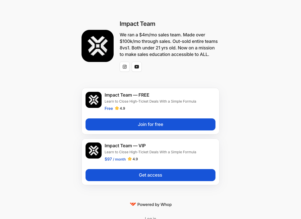 Impact Team Whop page
