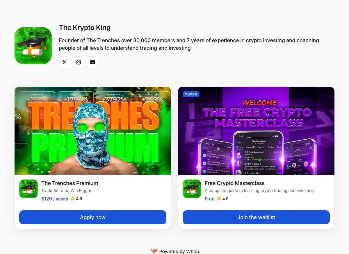 The Krypto King Whop page