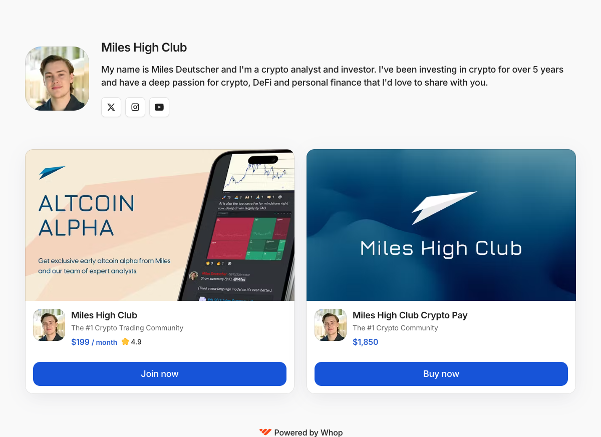 Miles High Club Whop page