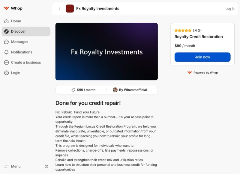 Royalty Credit Restoration on Whop