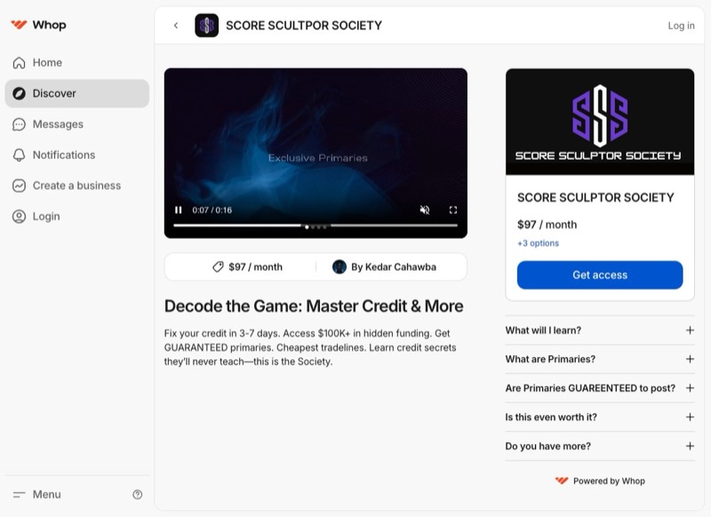 Score Sculptor Society on Whop