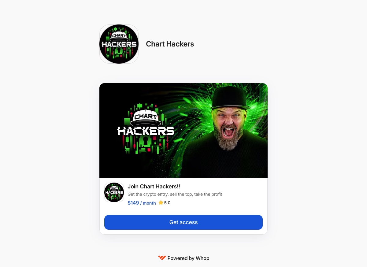 Chart Hackers Whop page showing $149/month membership